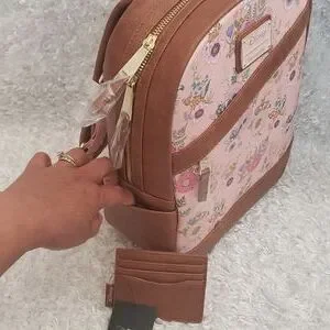 NWT Loungefly Bambi floral mini backpack and cardholder Loungefly Disney Bambi Floral Turquoise Mini Backpack | Hot  main image 4